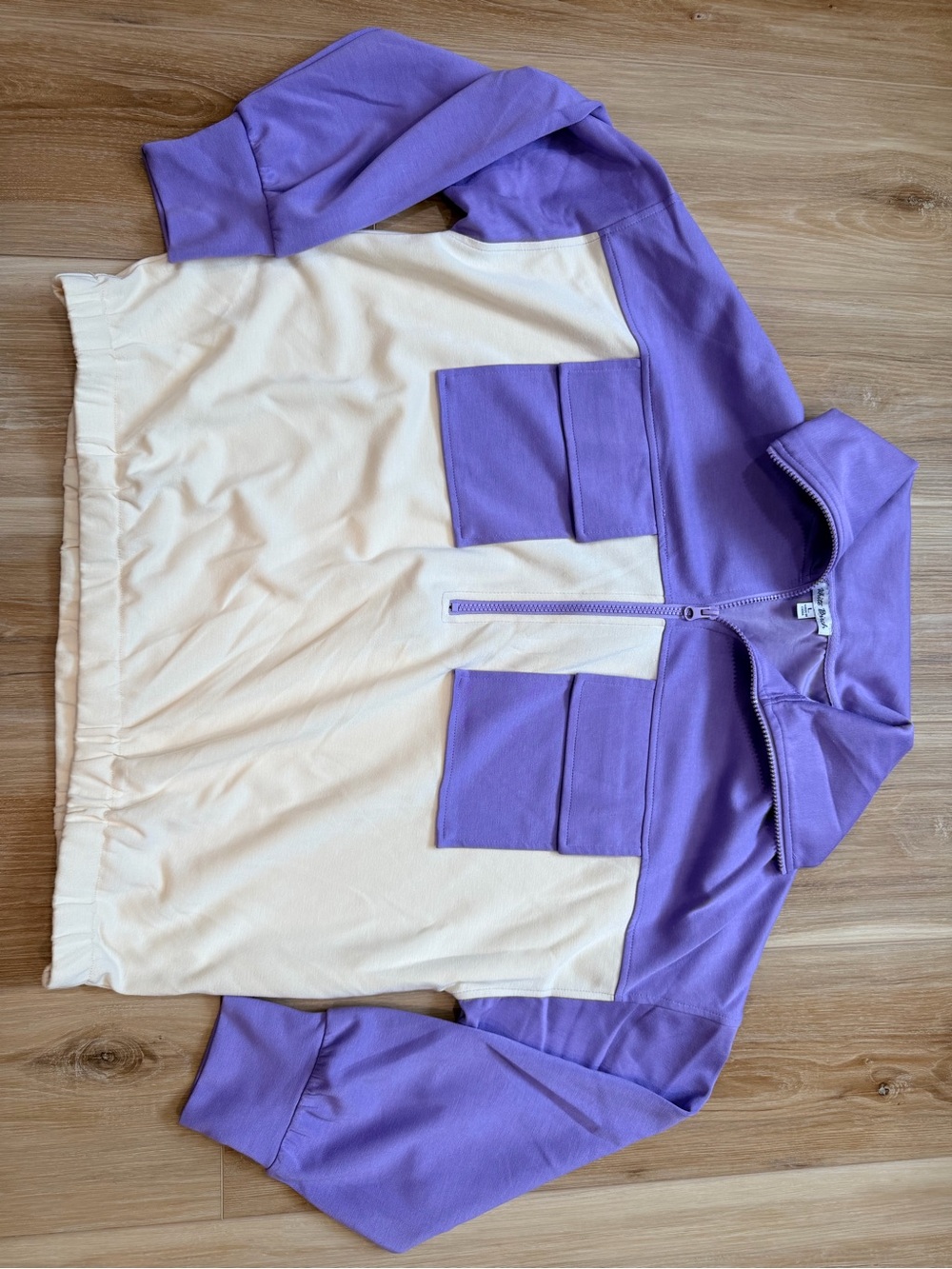 White Birch Lavender and Cream Half Zip Pullover - Size Large
